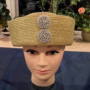 Chic Metallic Gold Women's Hat with Rhinestone Sparkling Accents